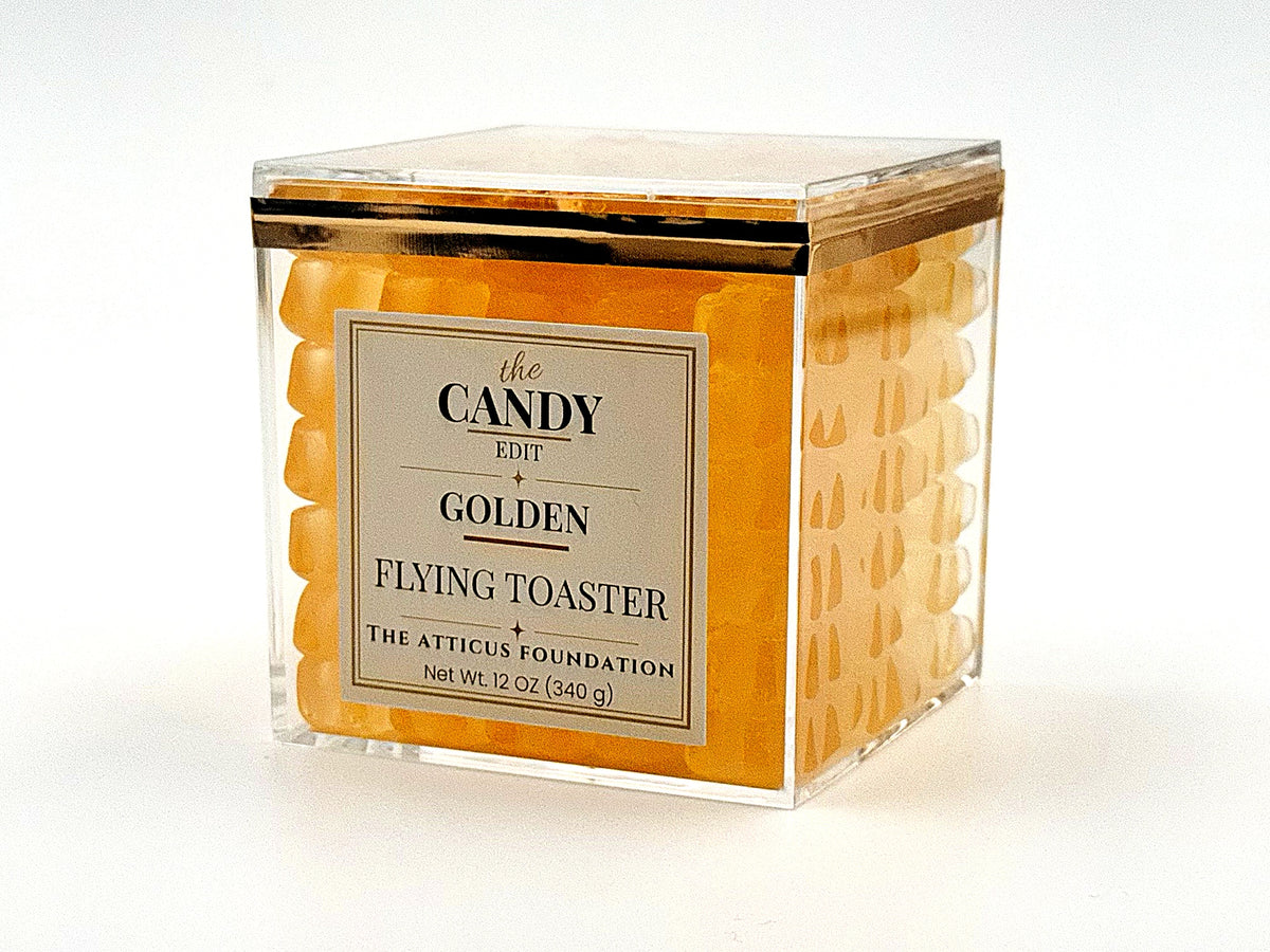 The Candy Edit Golden Flying Toaster candy cube, three-quarter angle view